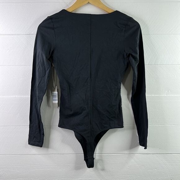 EVERLANE Black The Long Sleeve V Neck Thong Bodysuit Size Small‎ - Picture 3 of 13